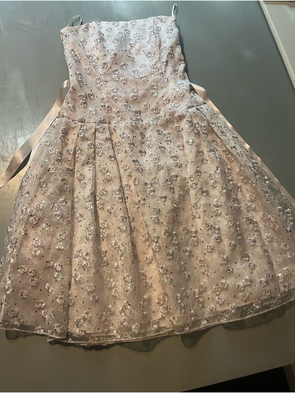 Vintage Jessica McClintock Light Pink Embroidered Sequined Cocktail Dress Size 4